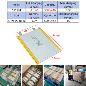 แบตเตอรี่ลิเธียมไอออนแบบกึ่งแข็ง HS Model 515974 ได้รับการรับรอง UN38.3 แรงดัน 3.8V ความจุ 3600mAh สำหรับ Latitude 515974 แบตเตอรี่ลิเธียมแบบครบวงจร - Product Image 3