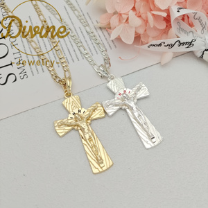 Crucifixo Grande Banhado a Ouro, Pingente Religioso de <span class=keywords><strong>Jesus</strong></span> Cristo Banhado a Prata para Confecção de Colares, Presente Cristão Masculino - Product Image 5