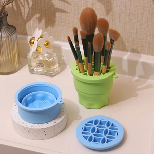 Multifunction Silicone Folding <b>Makeup</b> Brush Cleaning Cup Cleaning and drying 2-in-1 storage cup Beauty Cosmetic Brush Scrub Cup - Product Image 4