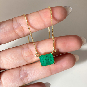 Women's <b>Necklace</b> 18K <b>Gold</b> Plated Emarald Cut Fusion Stone <b>Pendant</b> Choker <b>Necklace</b> for Girl Gift - Product Image 4