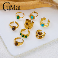 Ensemble de bagues CUMAI multi-styles de style méditerranéen avec acier inoxydable plaqué or et pierres incrustées pour femmes, bijoux vintage tendance, cadeau