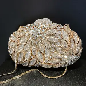 Forme de fleur luxe soirée pochette sac à main diamant strass nouveauté sacs Unique doré strass pochette sacs de mariage