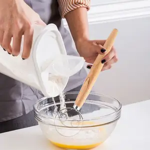 Bakgereedschap 13-inch deegmixer brooddeeg handmixer houten handvat Deense deegklopper met roestvrijstalen deeghaak - Product Image 5
