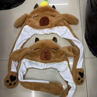 Chapeau Capybara Anime Japonais Lumineux en Peluche, avec Oreilles de Lapin Mobiles et Qui S'Élevant en Pressant les Pattes, pour Cosplay Animal Mignon
