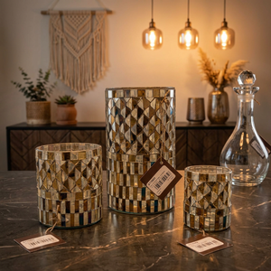 Porte-bougie en verre artisanal de luxe, mosaïque ronde en miroir, décoration de Noël pour la maison - Product Image 2