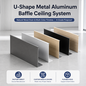 Système de plafond suspendu en aluminium en forme de U, bande de plafond en aluminium ignifuge A1, système de grille suspendue en métal, grain de bois - Product Image 1
