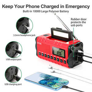 2025 mới 10000mAh khẩn cấp noaa đài phát thanh thời tiết, AM/FM, quây năng lượng mặt trời, sạc USB-C, đèn pin LED, báo động SOS cho cắm trại đi bộ đường dài - Product Image 2