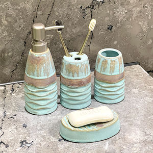 Juego de tocador de cerámica azul hielo rústico para decoración de encimera de fregadero en baño, habitación de polvo, <span class=keywords><strong>Suite</strong></span> de invitados o espacio de lavabo moderno - Product Image 4