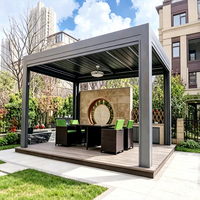 Pergola bioclimatique motorisée en aluminium avec panneaux latéraux à lamelles fixes pour l'intimité et éclairage LED, pergola électrique en aluminium, gazebo