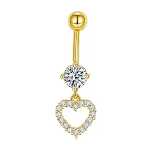 Sexy Gold Plated Surgical Steel Heart CZ Crystal Zircon Belly Button Rings Navel Ring Bar Body Piercing Jewelry