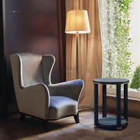 Moderner Luxus-Beistelltisch aus Holz mit Lederummantelter Oberfläche und Bronzefarbenem Sockel, Pfauenblauer Endtisch für Villen