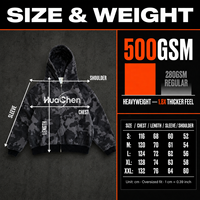 Maßgeschneiderter Private Label Camo Zip-Up Hoodie für Herren 500gsm Schwergewicht Acid Wash Stickerei Vintage Streetwear Boxy Fit Premium Blank