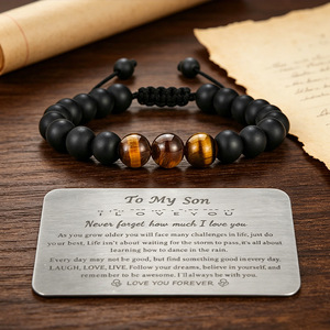 Men's Tiger Eye <b>Beaded</b> <b>Bracelet</b> 8mm Handmade Woven Gift <b>for</b> Son - Product Image 1