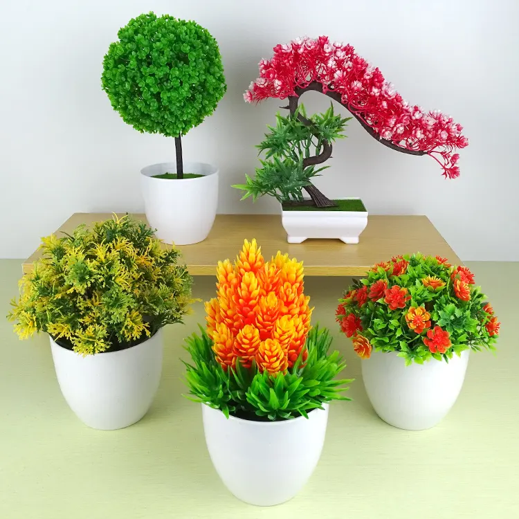 Lojas de flores artificiais em vaso, pequenas plantas de plástico, floral, decoração de casa, sala de estar, escritório e mesa