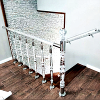 Rampe d'escalier en verre courbé en PMMA acrylique et acier inoxydable pour balcon, avec éclairage intégré