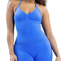 Ensemble de sport transfrontalier sans couture en Spandex/Nylon : Haut de yoga dos nu, Pantalon de fitness taille haute élastique, Short de fitness, Brassière de sport à bretelles