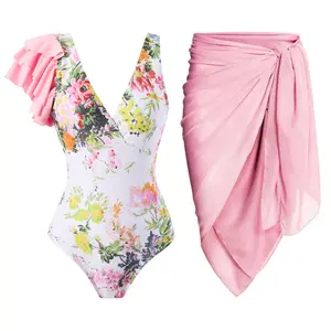 New Hai Mảnh Bộ Bikini Đặt Hoa In Áo Tắm Cô Gái Thanh Lịch Đồ Bơi Với Bìa UPS