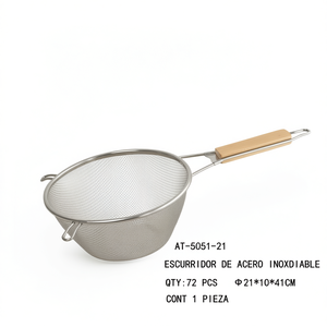 Stainless Steel Strainer For Food Draining 21x10x41 Cm <b>Commercial</b> <b>Kitchen</b> <b>Equipment</b> With Wooden Handle Model At-5051-21 Zaa Bran - Product Image 1