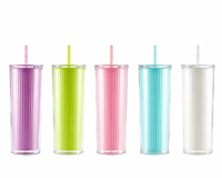 Gobelets isothermes en PS dépoli à double paroi de 750 ml, pratiques, avec paille droite intégrée, compatibles avec les couvercles à paille, pour bière chaude