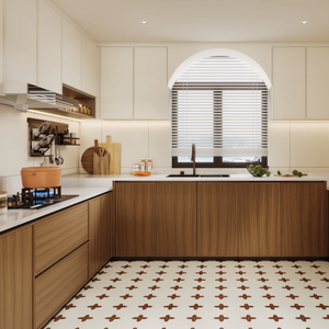Design Minimalista per <span class=keywords><strong>Cucina</strong></span> con Mobili Slim Shaker in Legno Naturale, Maniglie Nere <span class=keywords><strong>e</strong></span> Top in Quarzo - Product Image 6