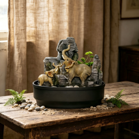 Fontaine d'eau de table style éléphant avec rocaille et plantes vertes – Décoration pour la maison, le bureau, la relaxation, ou comme cadeau