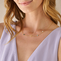 Collier Croix en Acier Inoxydable Plaqué Or 14K Jietao avec Pierre de Naissance Personnalisée, Sertie de Multiples Zircons Cubiques, Bijou Religieux Chrétien