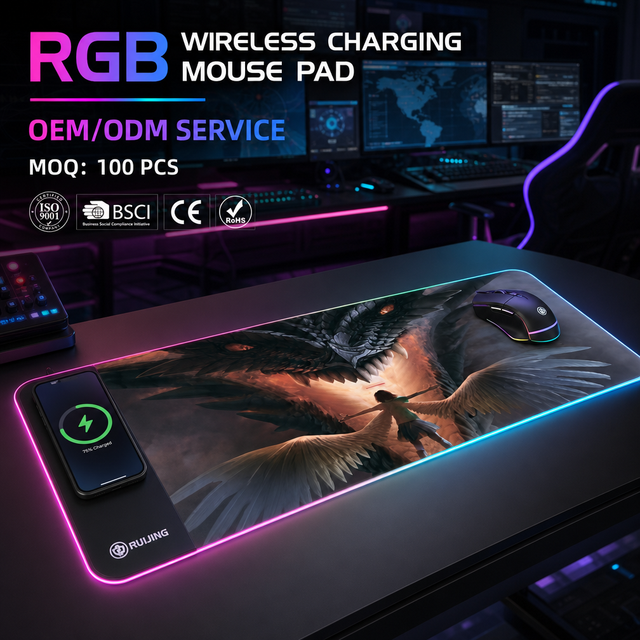 Custom Wireless Magnetic Charging RGB Gaming Mouse Pad XL LED Extended Desktop Mat Waterproof Non-slip Wholesale Global Supplier
