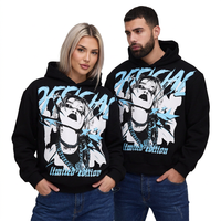 Sweat-shirt unisexe surdimensionné noir en coton French Terry, imprimé en sérigraphie écologique bleu, édition limitée, style streetwear