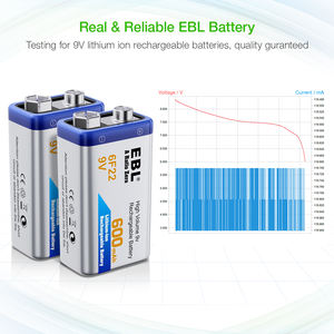 Batteries Li-ion rechargeables EBL de haute qualité 600 mAh 9 V USB Type C pour multimètre - Product Image 3