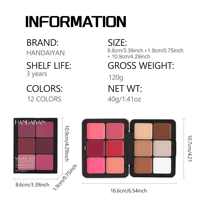 Palette de blush métallique HANDAIYAN 12 couleurs, correcteur multi-usages, illuminateur, contour, blush crème mat, kit de maquillage portable