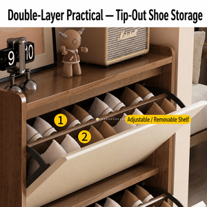 <span class=keywords><strong>Zapatero</strong></span> <span class=keywords><strong>Estrecho</strong></span> <span class=keywords><strong>y</strong></span> <span class=keywords><strong>Alto</strong></span> con Puertas Abatibles para Apartamentos Pequeños, Madera Maciza de Grado ENF, Estantes Ajustables, Almacenamiento Vertical de Zapatos - Product Image 3