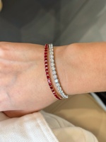Bracelet en or 18 carats avec rubis de laboratoire, chaîne à maillons rectangulaires, bracelet minimaliste, cadeau pour femme, cadeau uniquement, haute qualité