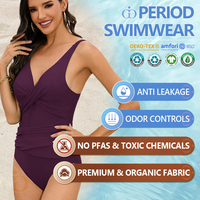 Maillot de bain menstruel une pièce décontracté 4 couches pour femme, coupe profonde en V, anti-rides, pour la natation et la plage, idéal pour l'incontinence menstruelle
