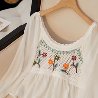 OEM ODM Blus Chiffon Bordir Crochet Gaya Bohemian Wanita Atasan Seksi Musim Panas