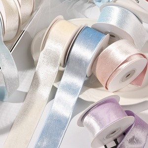 Wholesale Organza Floral <b>Ribbon</b> Custom Solid Color Glitter Fabric <b>Ribbon</b> For Flower Decoration - Product Image 2