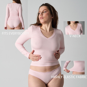 CNSHELL Nuova Maglietta a <span class=keywords><strong>Maniche</strong></span> <span class=keywords><strong>Lunghe</strong></span> in Tessuto Modal con Logo Personalizzato, Moda 'FITS EVERYBODY', Effetto Nudo, per Yoga, Casa e Lingerie - Product Image 2