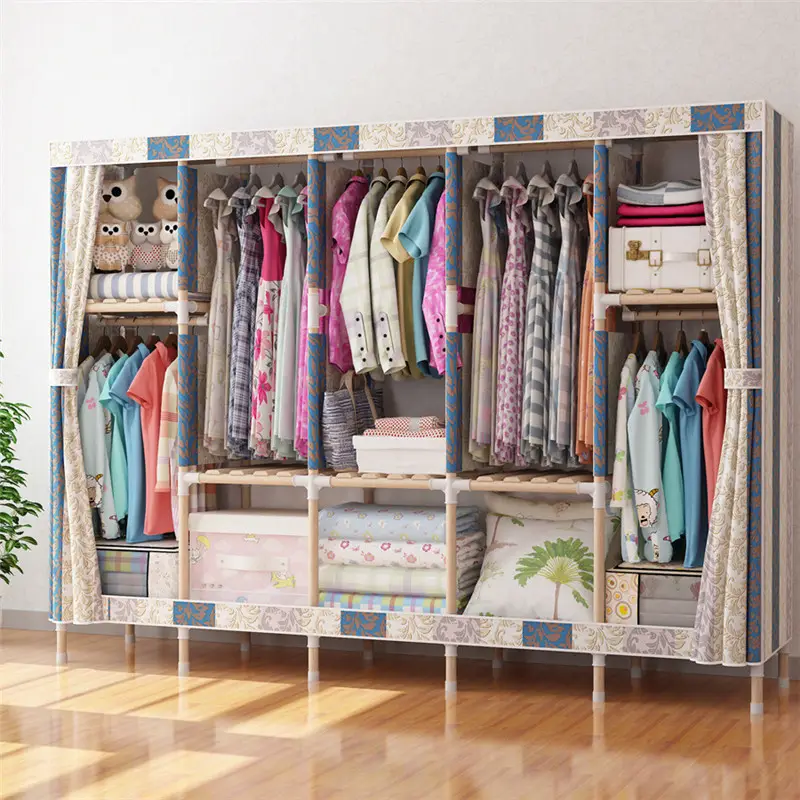 चीन Diy आधुनिक बेडरूम Foldable लकड़ी के कपड़ा अलमारी अलमारी कपड़े भंडारण कैबिनेट बच्चों कपड़े पोर्टेबल कोठरी