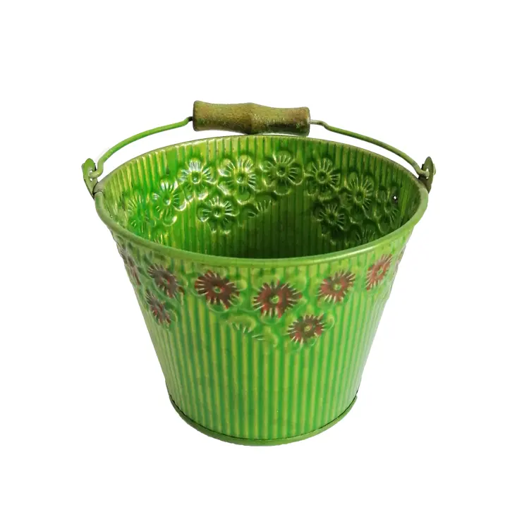 Minimacetero vintage de estilo rústico, soporte de cubo de metal con flores para decoración del hogar