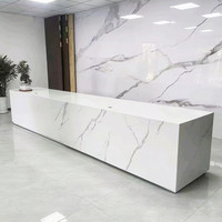 Comptoir de réception moderne en bois laqué doré avec logo gratuit pour salon de beauté, bar, hôpital, maison, bureau, avec rangement