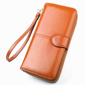 Delle signore del commercio all'ingrosso oliato cuoio dell'unità di elaborazione dell'annata di stile alla <span class=keywords><strong>moda</strong></span> borsa lunga delle donne della chiusura lampo del raccoglitore per la signora - Product Image 1