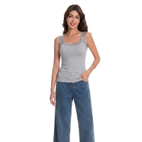 Débardeur Femme Décontracté à Bretelles Fines, Col Rond, Côtelé, Sans Manches, Doux, Extensible, Écologique, pour Superposition