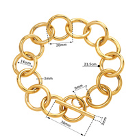 Bracelet chaîne épaisse plaqué or 18 carats pour femmes et hommes, maillons ronds larges, fermoir à bascule, bijoux en acier inoxydable, idéal pour un cadeau