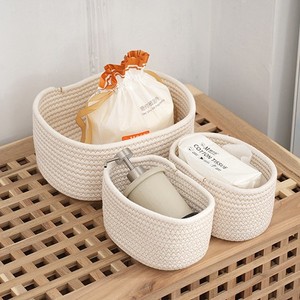 Set di Tre Cesti Portaoggetti Moderni Rettangolari Intrecciati, 100% Cotone Ecologico, Design Flessibile per Scrivania, Giocattoli, Comodino e Oggetti Vari - Product Image 6
