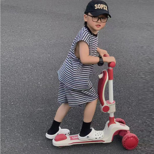 Patinete plegable 3 en 1 para niños con luces, altura ajustable, para niños de 3 a 6 años, vehículo de dos ruedas para montar y deslizarse. - Product Image 4