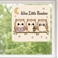 Autocollants personnalisés imperméables en PVC vinyle, autocollant décoratif électrostatique pour fenêtre, hibou kawaii, lune, étoile, imprimé UV, autocollant mural en verre