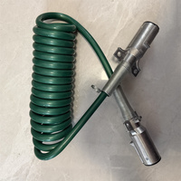 Ensemble de prises de remorque 24V 7 broches norme USA SAE J560 avec câble à ressort 15 pieds, cordon de remorque enroulé ABS 7 conducteurs, câble de camion vert