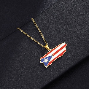 Stainless Steel Fashion <b>Choker</b> Necklace Puerto Map Pendant Necklace Countries National Flag Pendant Jewelry for Men Women Gift - Product Image 4