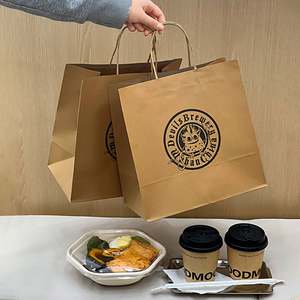 Bolsa de Papel Kraft Marrón Personalizada, Ecológica, con Asa Plana, para Comida para Llevar de Restaurantes, con Logotipo, Color y Tamaño Personalizados - Product Image 4