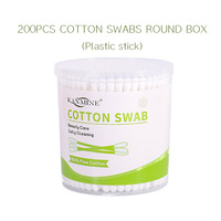 Coton-tiges blancs à double tête ronde, 200 pièces, avec tige en PP et boîte ronde, pour le nettoyage en salon de beauté
