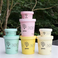 Gobelets en papier kraft biodégradables à paroi simple, personnalisables avec logo, pour crème glacée, yaourt glacé, gelato, avec couvercles